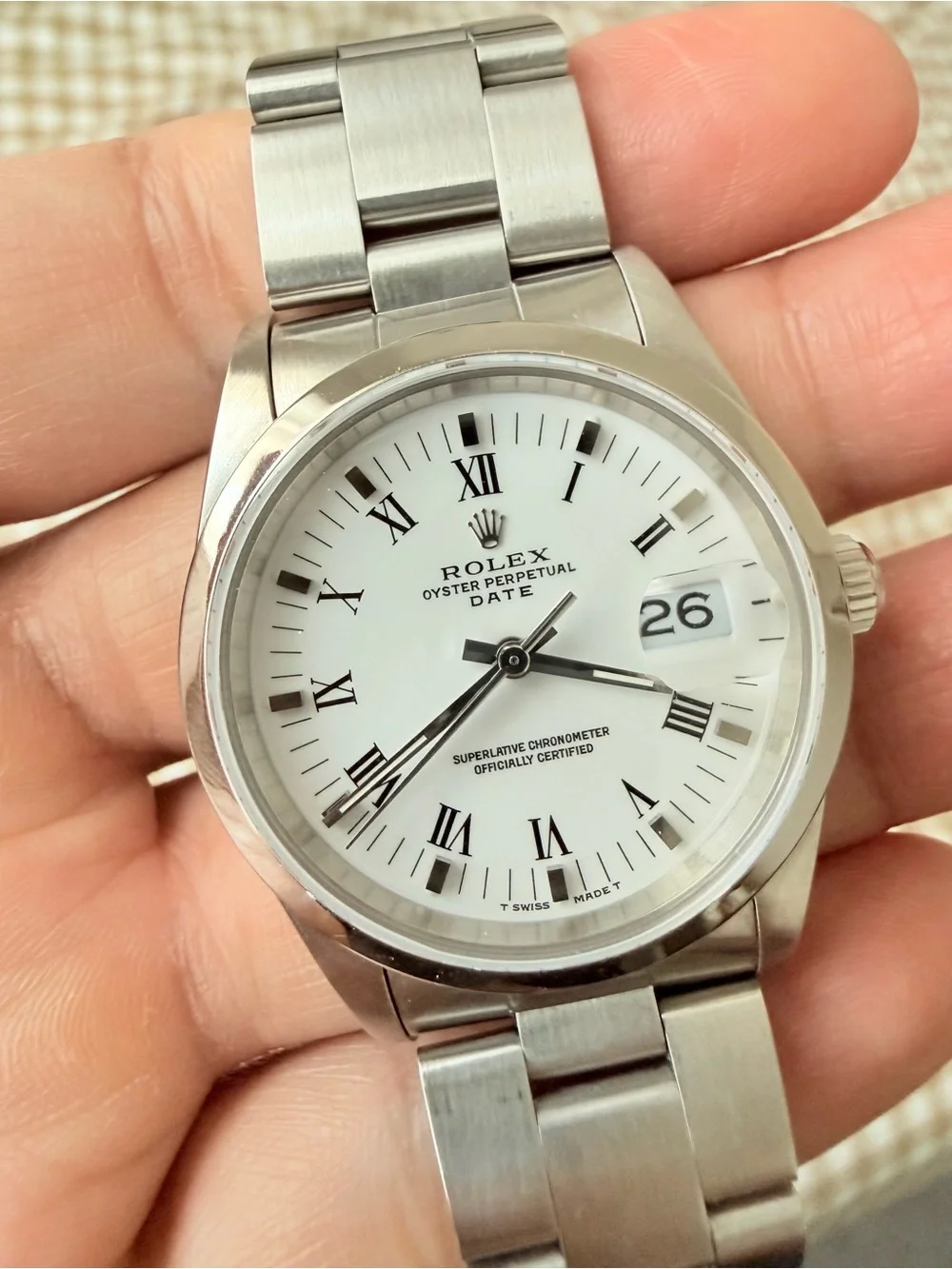 🥝Rolex Oyster Perpetual Date 15200 – White Roman Dial – Full Guarantee Paper–EUC